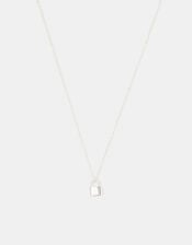 Sterling Silver Lock Pendant Necklace, , large
