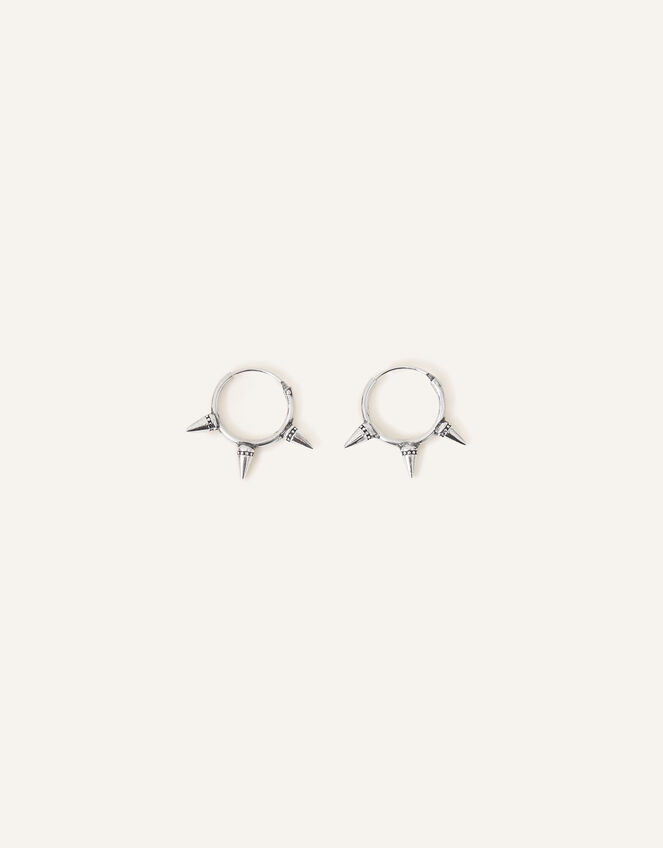 Sterling Silver Spiked Hoop Earrings, , large