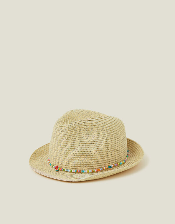Girls Beaded Band Straw Hat, Natural (NATURAL), large