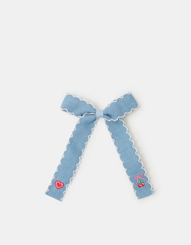 Girls Chambray Bow Hair Clip, , large
