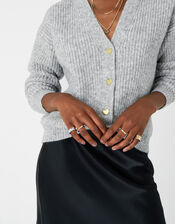 Heart Button Short Cardigan, Grey (GREY), large