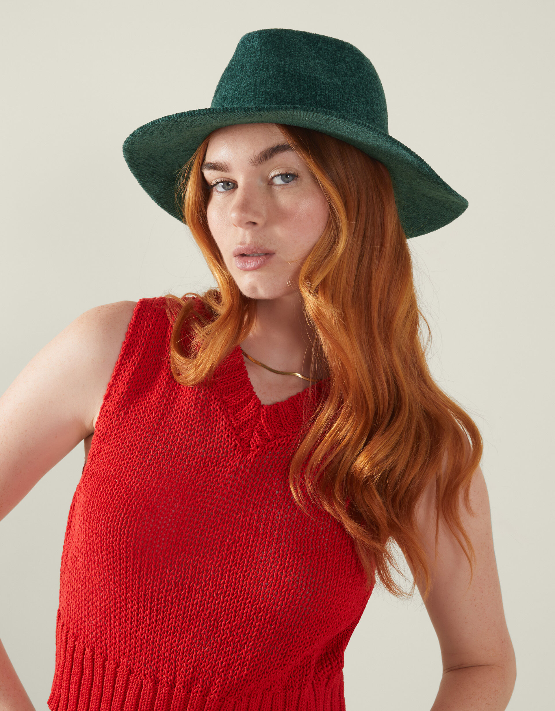 Chenille Packable Fedora Hat Green Hats Accessorize UK
