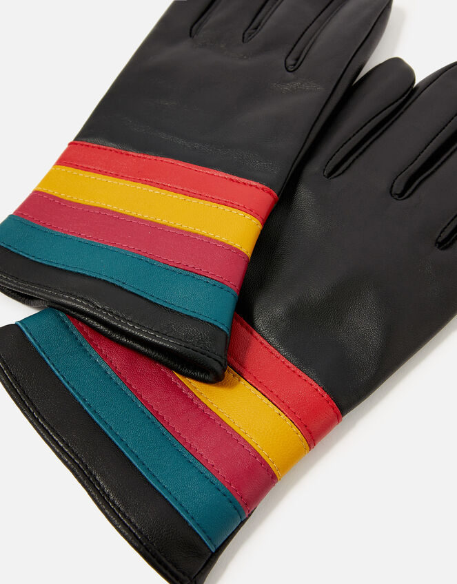 Rainbow Cuff Leather Gloves, Black (BLACK), large