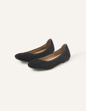 Elastic Suede Ballerina Flats, Black (BLACK), large
