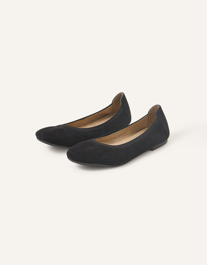 Elastic Suede Ballerina Flats, Black (BLACK), large