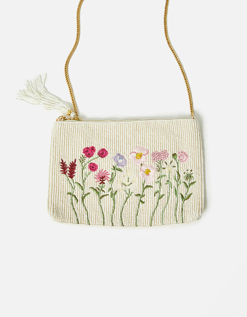 Floral Beaded Zip Bag, , large