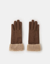 Faux Shearling Cuff Gloves, Brown (CHOCOLATE), large