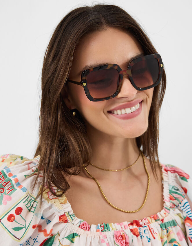 Oversized Tort Square Sunglasses, , large