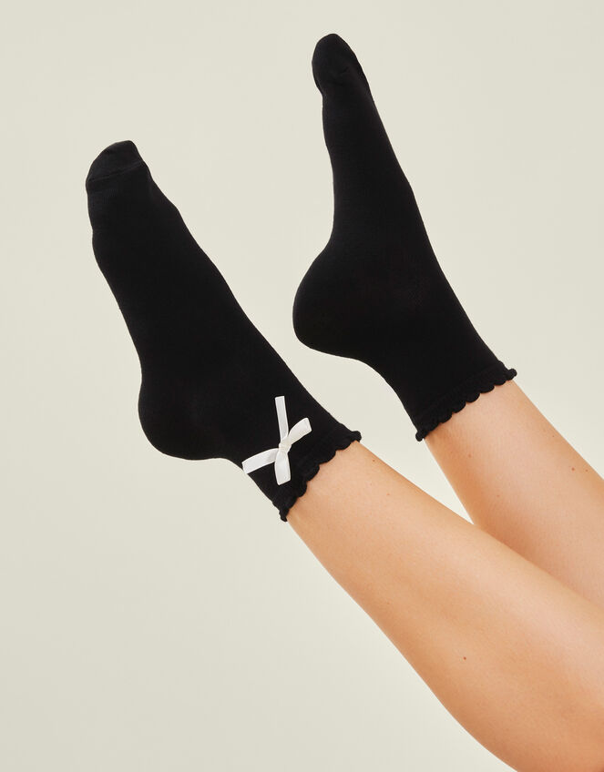 Ribbon Bow Socks, Black (BLACK), large