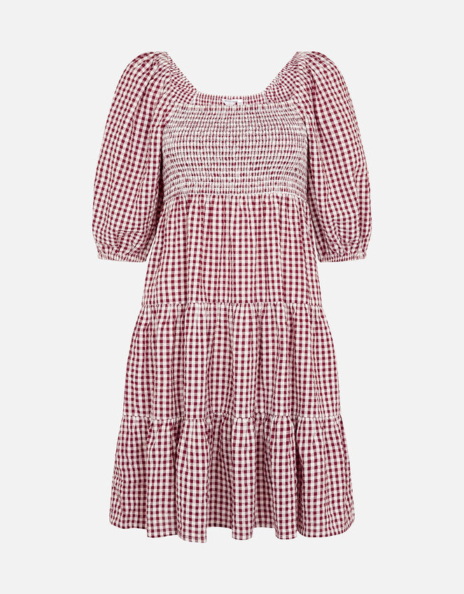 Puff Sleeve Gingham Mini Dress, Orange (RUST), large