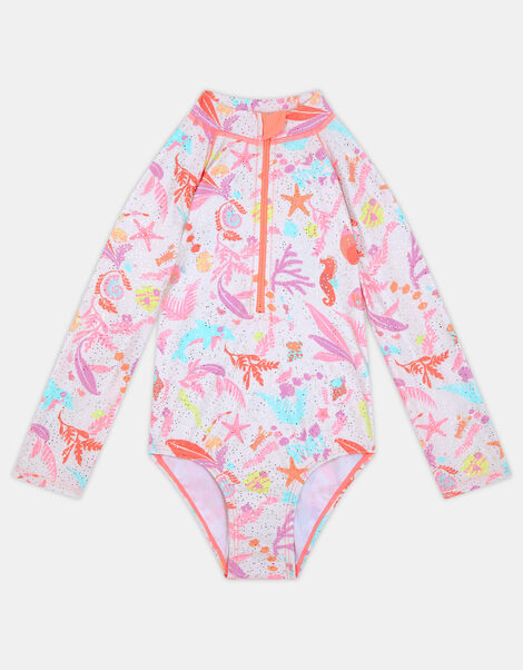 Girls Sealife Long Sleeve Swimsuit , Multi (PASTEL MULTI), large