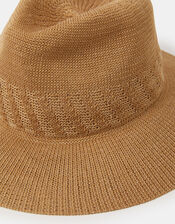 Woven Fedora Hat, Tan (TAN), large