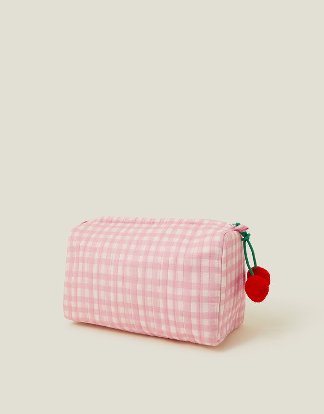 Gingham Cherry Wash Bag, , large