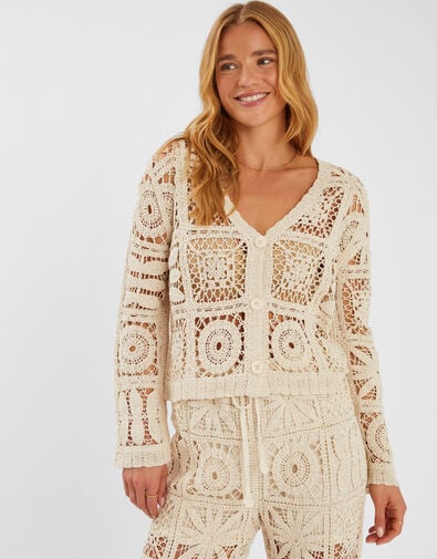 Crochet Cardigan, Natural (NATURAL), large