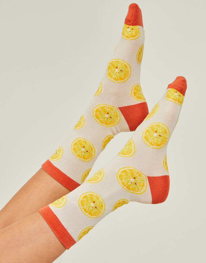 Lemon Print Socks, , large