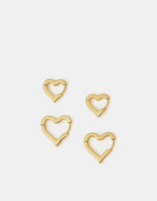 2-Pack 14ct Gold-Plated Heart Hoop Earrings, , large