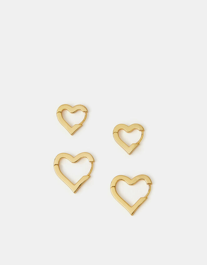 2-Pack 14ct Gold-Plated Heart Hoop Earrings, , large