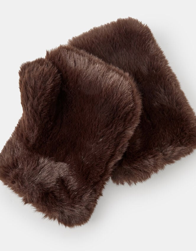 Faux Fur Fingerless Gloves, Brown (CHOCOLATE), large