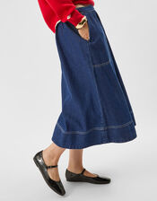 A-Line Denim Midi Skirt, DENIM, large