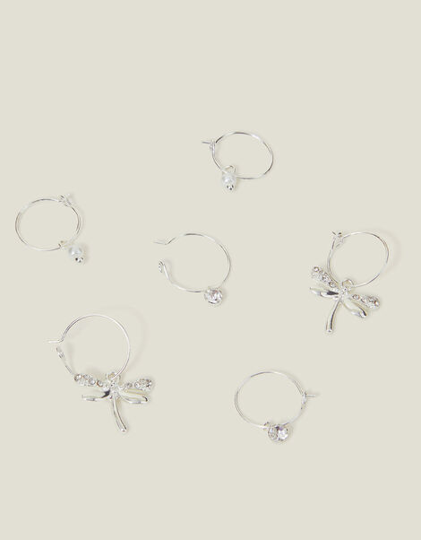 3-Pack Pearl Dragonfly Huggie Hoop Earrings, White (CRYSTAL), large