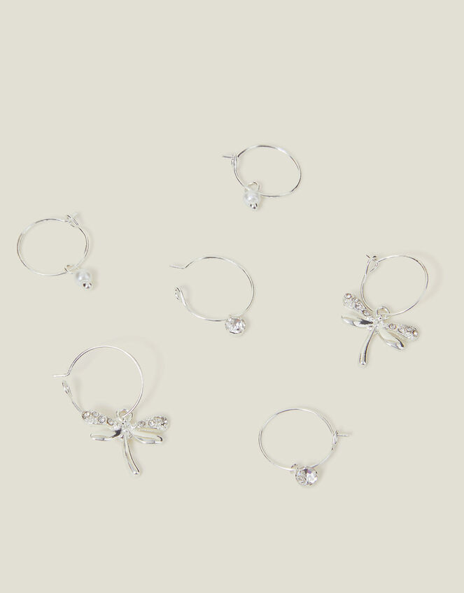 3-Pack Pearl Dragonfly Huggie Hoop Earrings, White (CRYSTAL), large