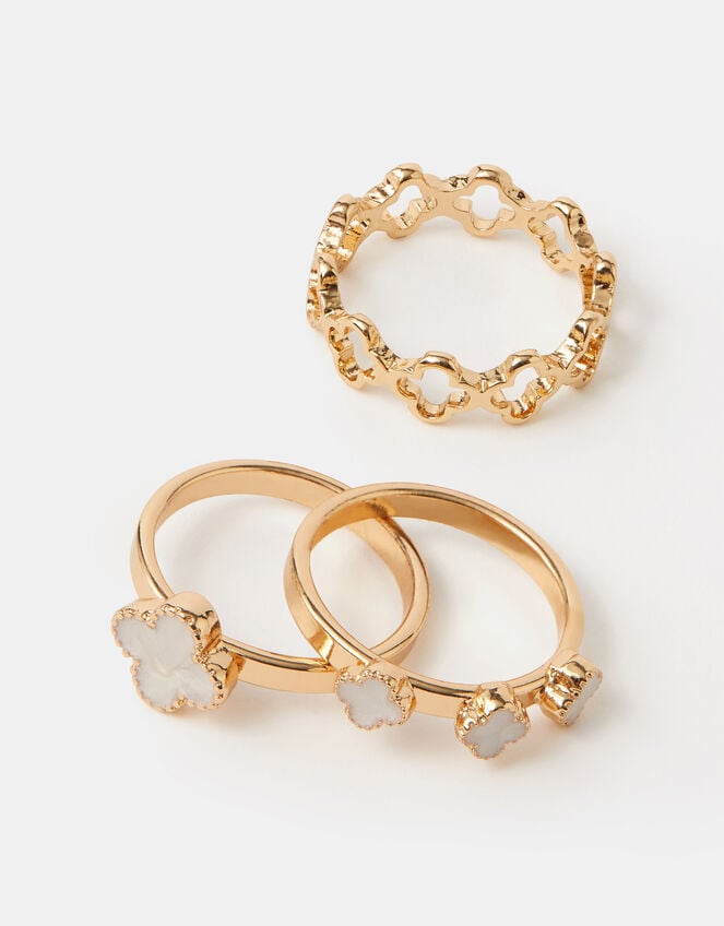 3-Pack Clover Rings, White (WHITE), large