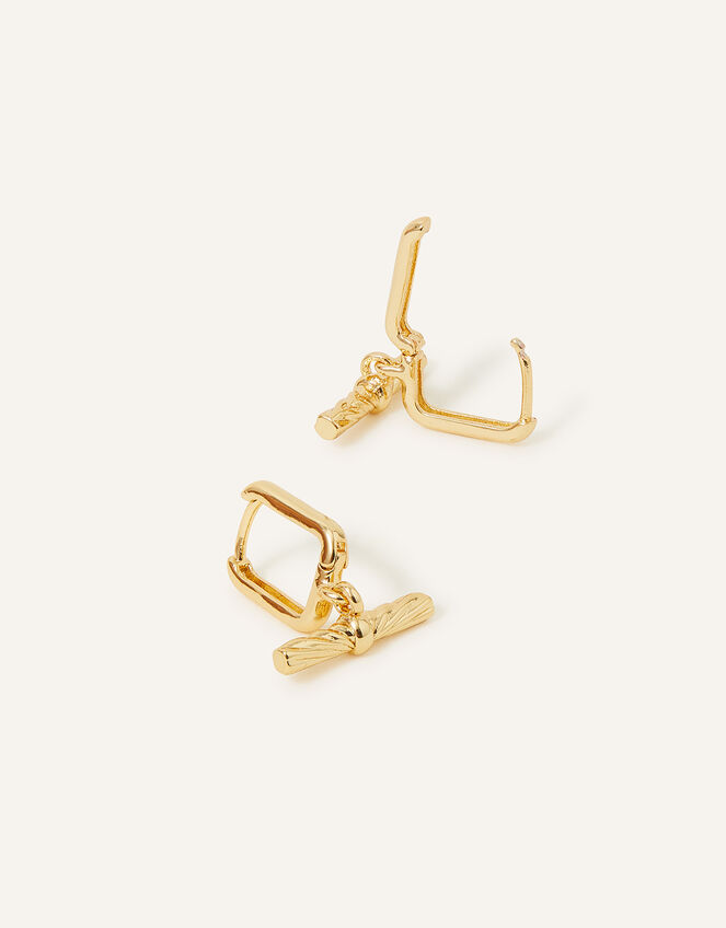14ct Gold-Plated Sunray T-Bar Drop Huggie Hoops, , large