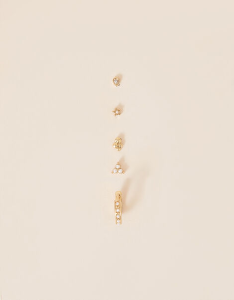 Gold-Plated Pearl Irregular Earrings 5 Pack, , large