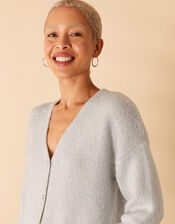 Metallic Cardigan with Heart Buttons, Grey (GREY), large