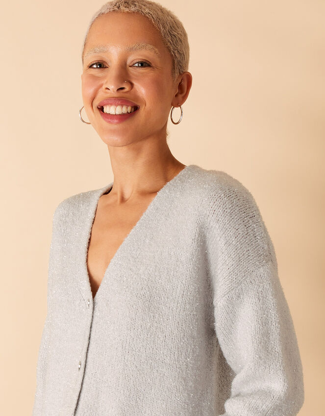 Metallic Cardigan with Heart Buttons, Grey (GREY), large
