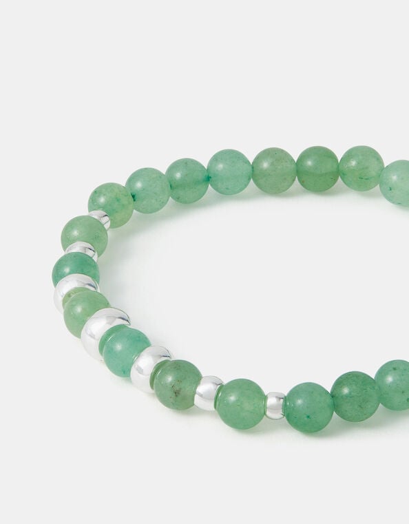 Sterling Silver-Plated Semi-Precious Stretch Bracelet, Green (GREEN), large