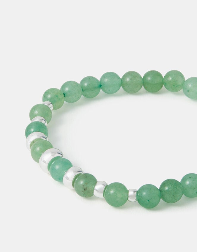 Sterling Silver-Plated Semi-Precious Stretch Bracelet, Green (GREEN), large