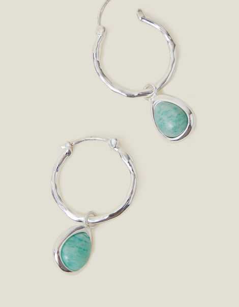 Sterling Silver-Plated Turquoise Drop Earrings, , large