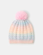Girls Ombré Bobble Beanie Hat, Multi (PASTEL MULTI), large