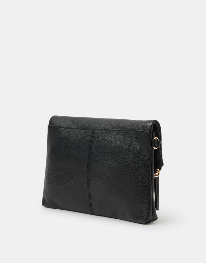 Curved Foldover Leather Wristlet Bag, , large