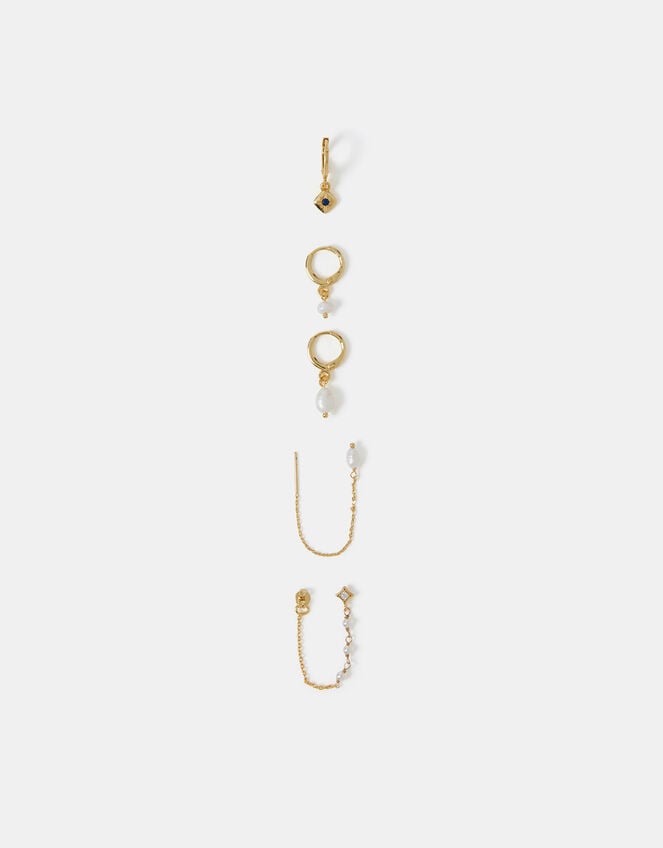 5-Pack 14ct Gold-Plated Mother of Pearl Stud & Hoop Earrings, , large
