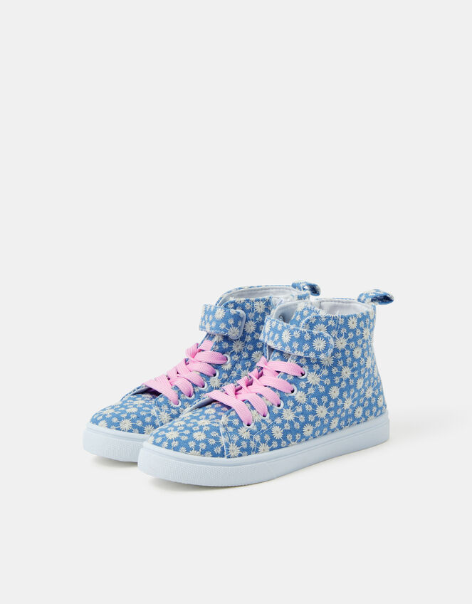 Girls Floral Broderie High Top Trainers, Blue (BLUE), large