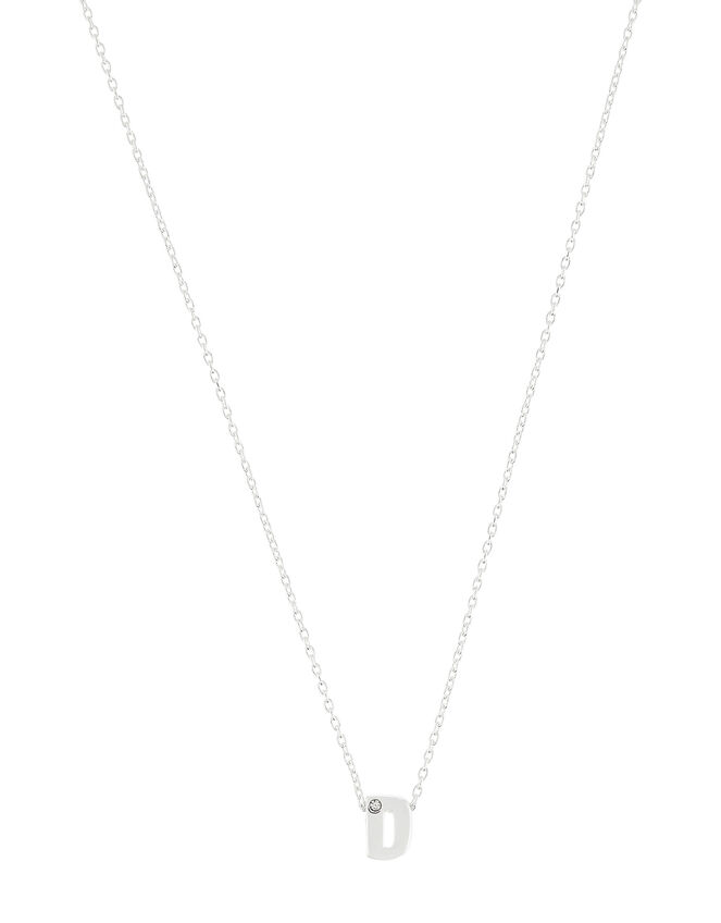 Sterling Silver Sparkle Initial Necklace - D, , large