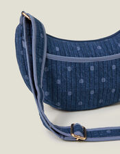 Polka Dot Denim Sling Bag, , large