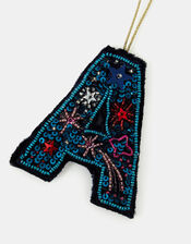 Embellished Initial Hanging Decoration, Teal (TEAL), large