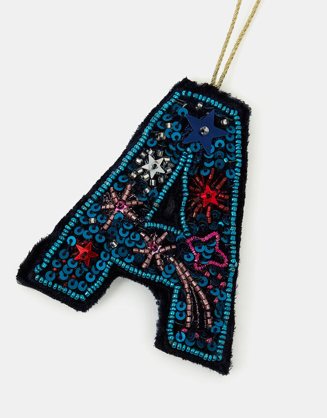 Embellished Initial Hanging Decoration, Teal (TEAL), large
