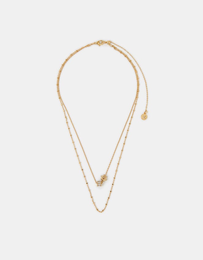 14ct Gold-Plated Diamante Bead Layered Necklace, , large