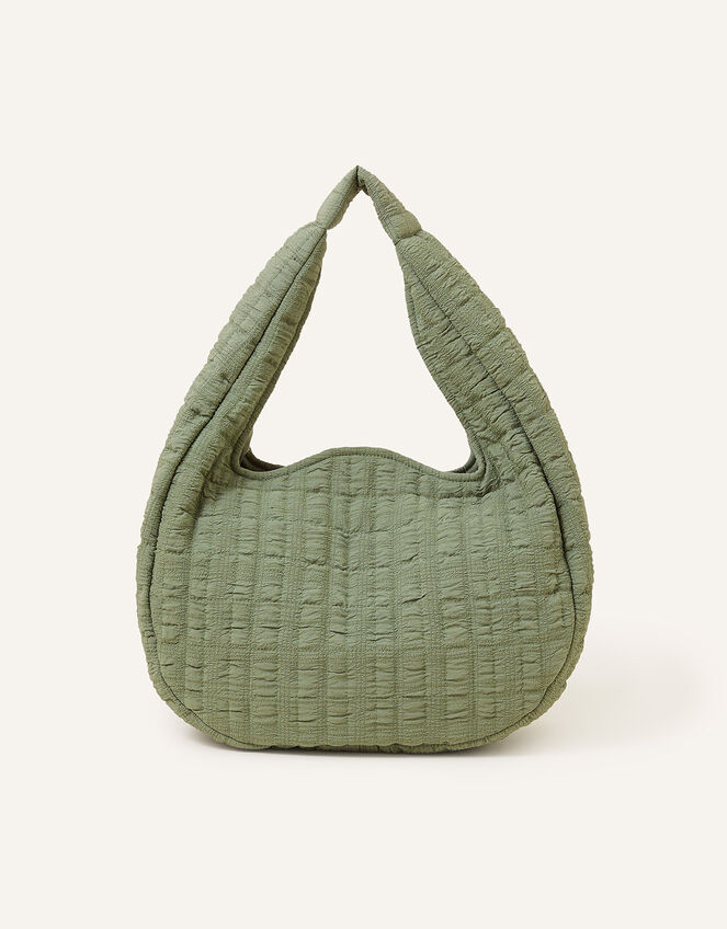 Seersucker Slouch Shoulder Bag, Green (GREEN), large