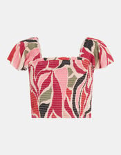 Abstract Print Smocked Crop Top, Multi (MULTI), large