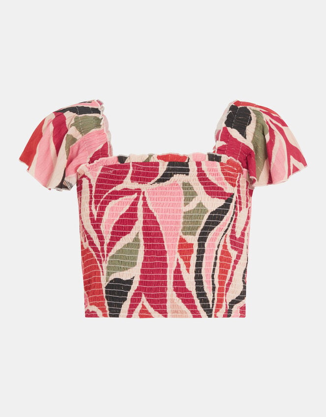 Abstract Print Smocked Crop Top, Multi (MULTI), large