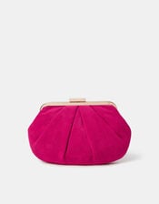 Pleated Suedette Clutch Bag, Pink (FUCHSIA), large