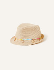Shell Trim Straw Hat, Natural (NATURAL), large
