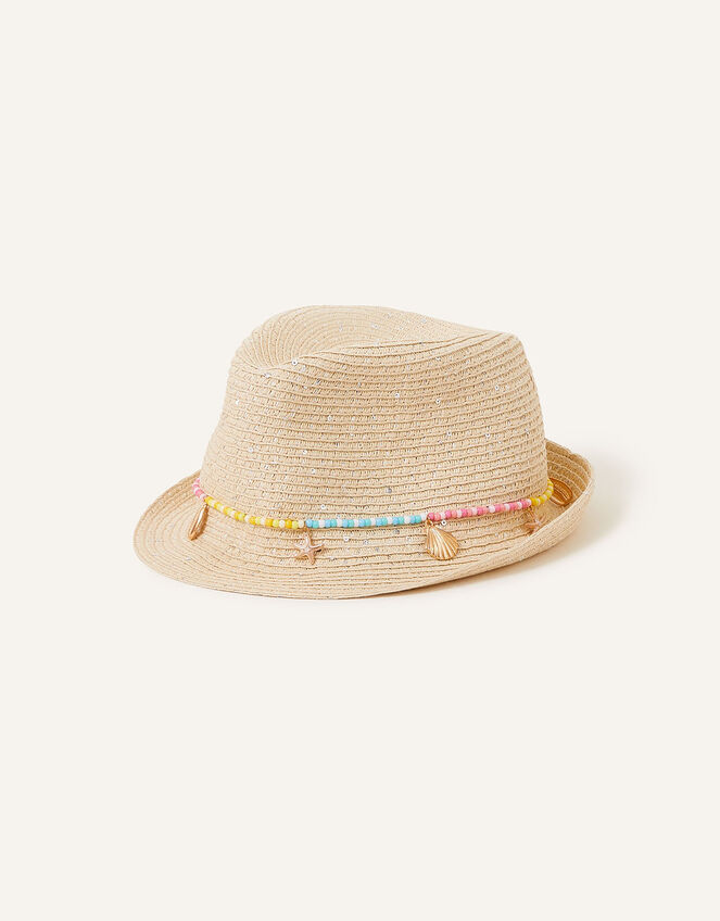 Shell Trim Straw Hat, Natural (NATURAL), large