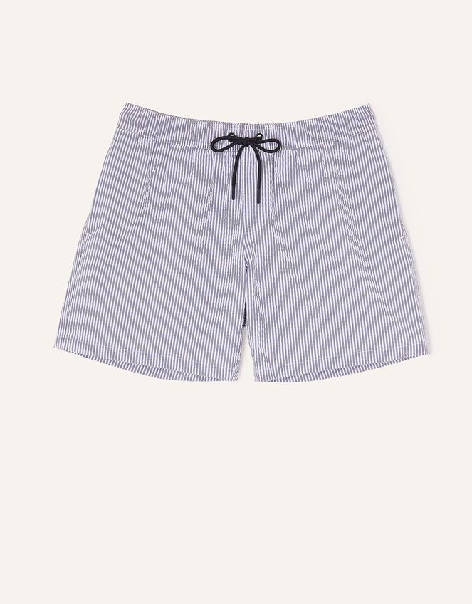 Mens Seersucker Stripe Swimming Shorts, Grey (GREY), large