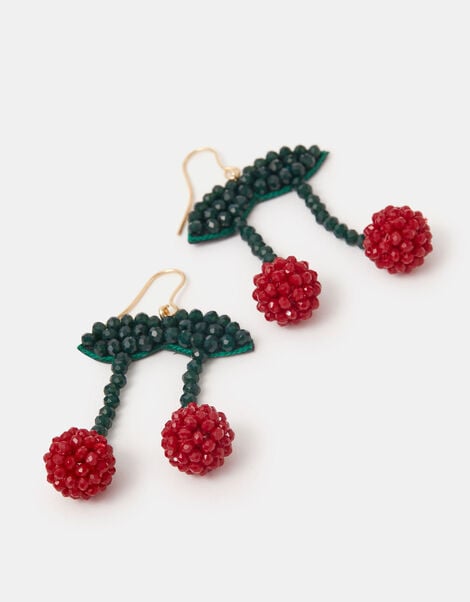 Beaded Cherry Drop Earrings, , large